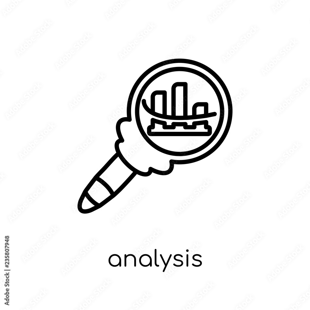 Analysis icon. Trendy modern flat linear vector Analysis icon on white background from thin line Business and analytics collection Analysis icon. Trendy modern flat linear vector Analysis icon on white background from thin line Business and analytics collection