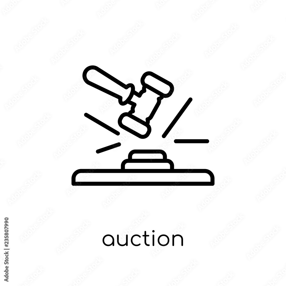 Auction icon. Trendy modern flat linear vector Auction icon on white background from thin line Business and analytics collection Auction icon. Trendy modern flat linear vector Auction icon on white background from thin line Business and analytics collection