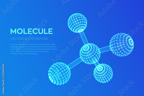 Molecule Structure. Dna, atom, neurons. Molecules and chemical formulas. 3D Scientific molecule background for medicine, science, technology, chemistry, biology. Vector illustration.