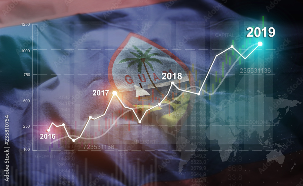 Growing Statistic Financial 2019 Against Guam Flag Growing Statistic Financial 2019 Against Guam Flag