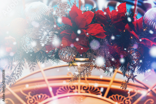 Christmas background witg bokeh light photo