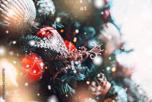 Christmas background witg bokeh light photo