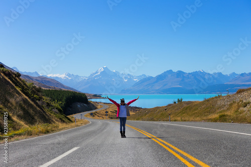 Summertime, Asian woman travel enjoy at Mt cook national park in South Island New Zealand © Lab_Photo