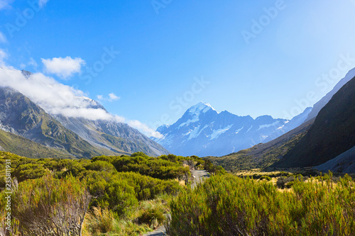 View of Aoraki Mount Cook National Park, South Island New Zealand, Summertime