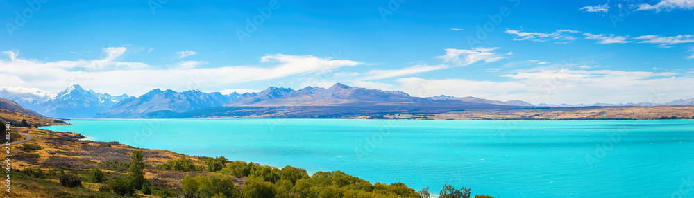 Panoramic at Lake Pukaki and Mt. Cook as a Background