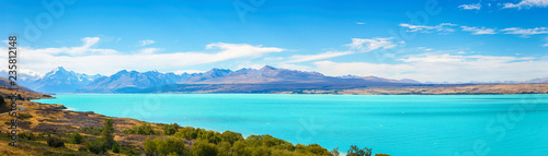 Panoramic at Lake Pukaki and Mt. Cook as a Background
