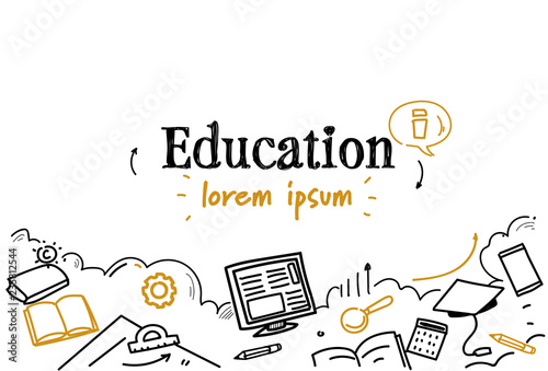 business learning knowledge education concept sketch doodle horizontal isolated copy space