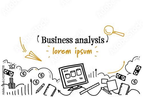 analytics financial business analysis concept sketch doodle horizontal isolated copy space