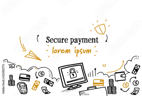 financial security banking secure payment concept sketch doodle horizontal isolated copy space