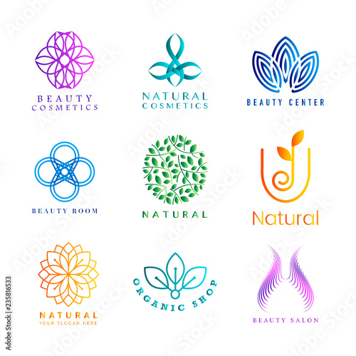 Set of colorful natural cosmetics logo vector