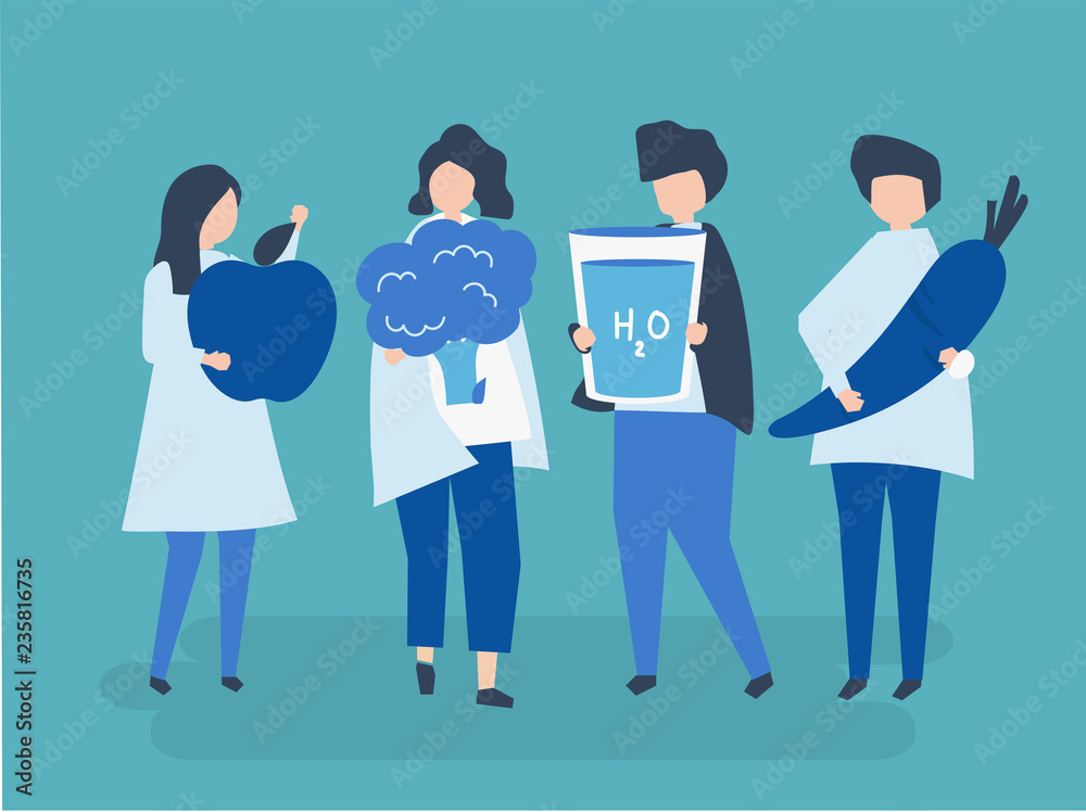 Characters of people holding healthy food illustration Characters of people holding healthy food illustration