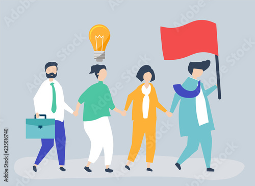 Business people following the leader to find a new market
