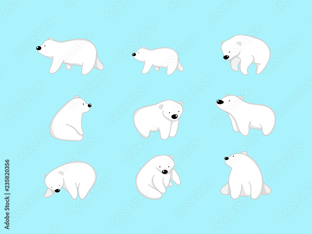 Obraz premium Vector illustration of cute bear cartoon character on blue background.