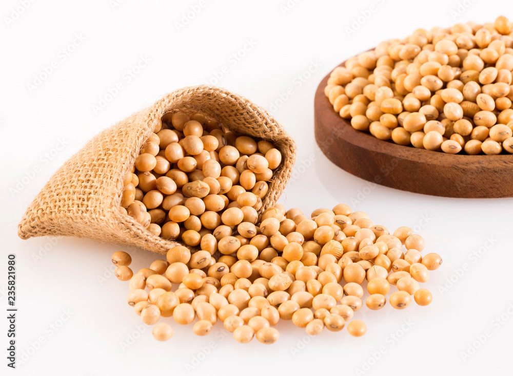 Fototapeta premium Dry soybeans - Glycine max. Top view