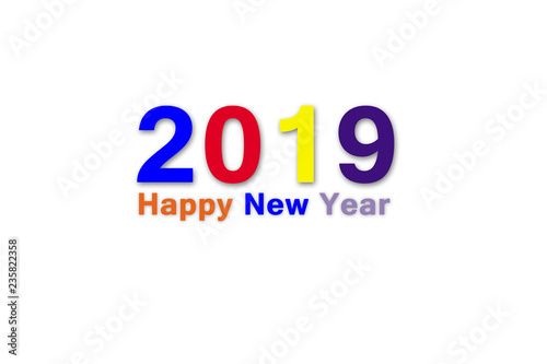 Happy new year 2019 printed with colorfull text on isolatedl background photo