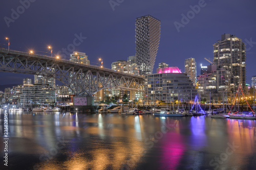 Downtown Vancouver and Granville Street bridge at night. photo