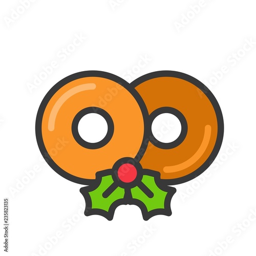 glaze donut icon, bakery christmas set, editable line