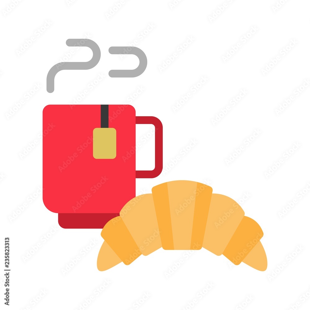 hot beverage and croissant, filled style icon hot beverage and croissant, filled style icon