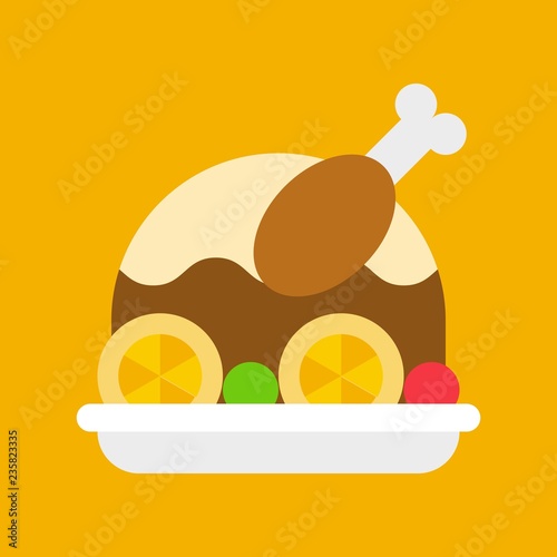 roasted turkey Christmas food icon. flat design