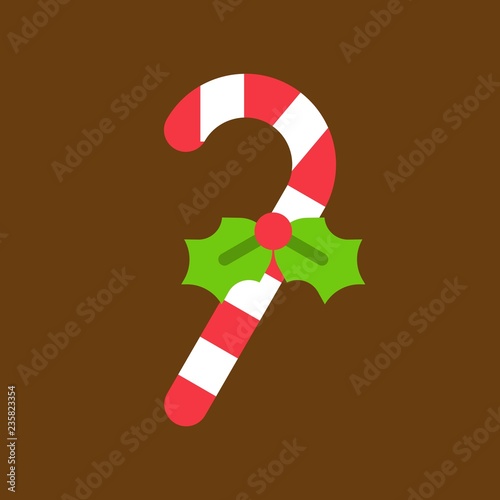 candy cane with mistletoe icon, christmas sweets