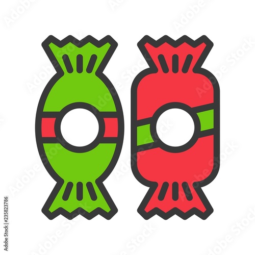 candy sweets in xmas theme icon.  editable outline