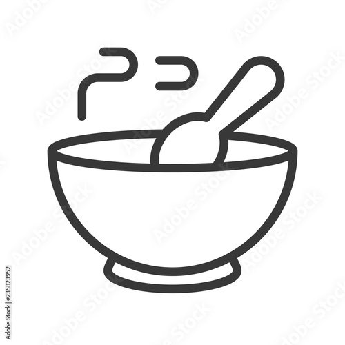 hot soup with spoon and bowl icon  editable outline