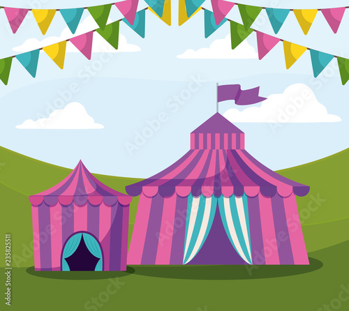 circus tents with garlands isolated icon
