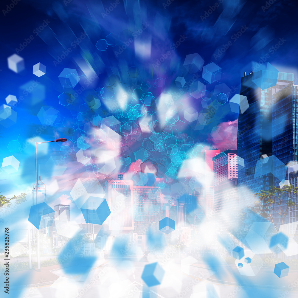 Obraz premium Networking connect technology abstract concept background with polygon illustration.