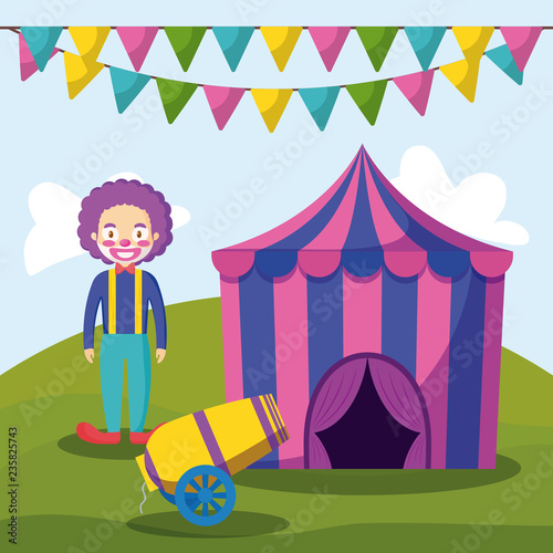 circus tent with clown and cannon
