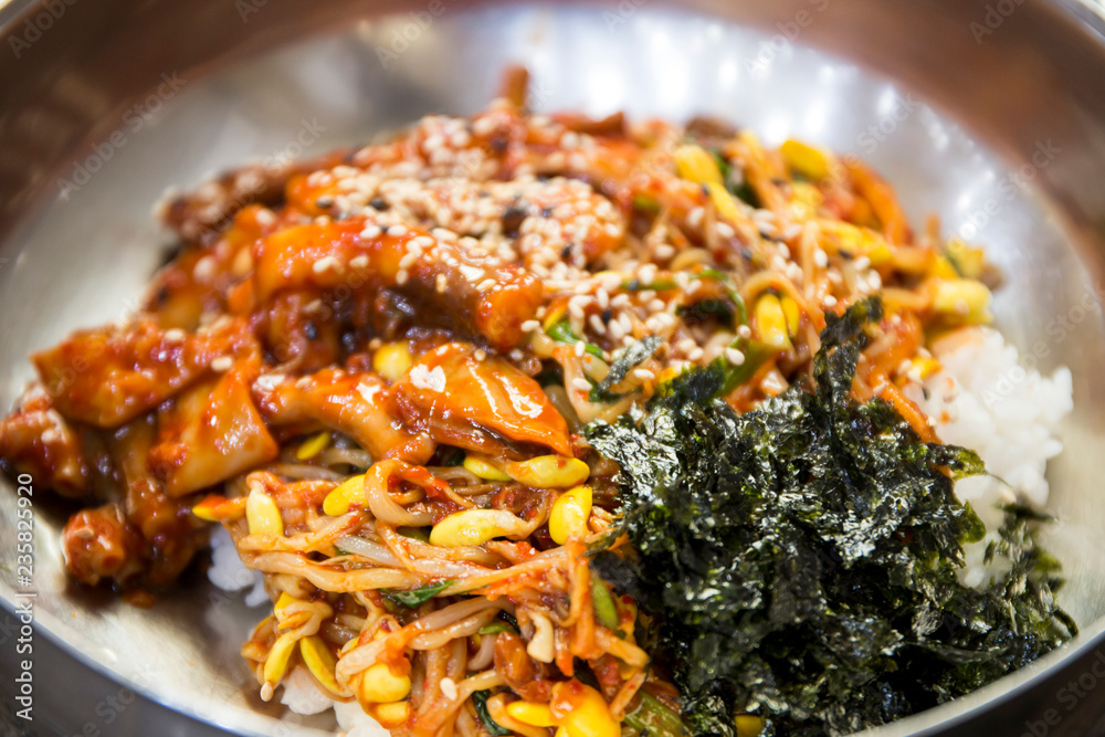 Nakji Bokkeum Deopbap, Rice with Stir-fried Octopus with gojugang Nakji Bokkeum Deopbap, Rice with Stir-fried Octopus with gojugang