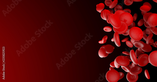 Bild auf Leinwand Red blood cells red light bottom left on black blank space on left side