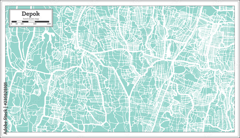 Obraz premium Mapa miasta Depok Indonezja w stylu retro. Mapa przeglądowa.