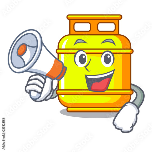 With megaphone flammable gas tank on cartoon the