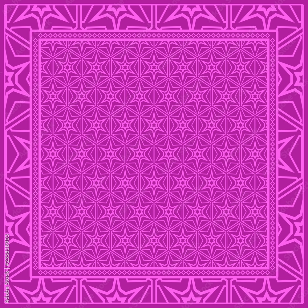 Obraz premium Geometric Pattern with hand-drawing floral ornament. illustration. For fabric, textile, bandana