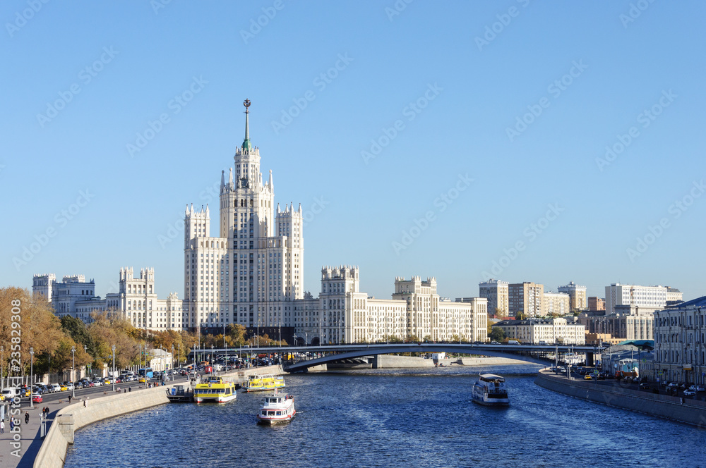 View of Moscow river and Stalin's high-rise building