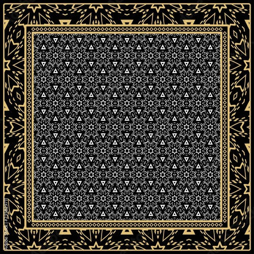 Decorative ornament with geometric decoration. symmetric pattern . For print Bandanna, shawl, tablecloth, fabric fashion, scarf, design