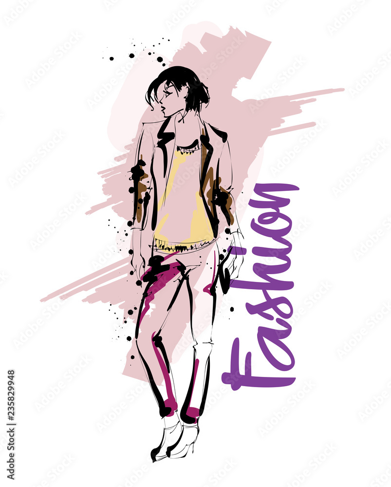 Fashion girl Sketch. Stylish fashion model. Pretty young girl. Fashion girl Sketch. Stylish fashion model. Pretty young girl.