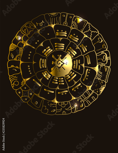 Maya calendar of Mayan or Aztec vector hieroglyph signs and symbols. Golden symbol of maya.