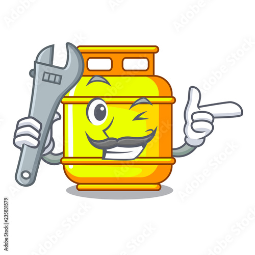 Mechanic gas tank cylinder Isolated on mascot