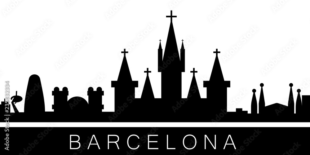Barcelona detailed skyline. Vector postcard illustration