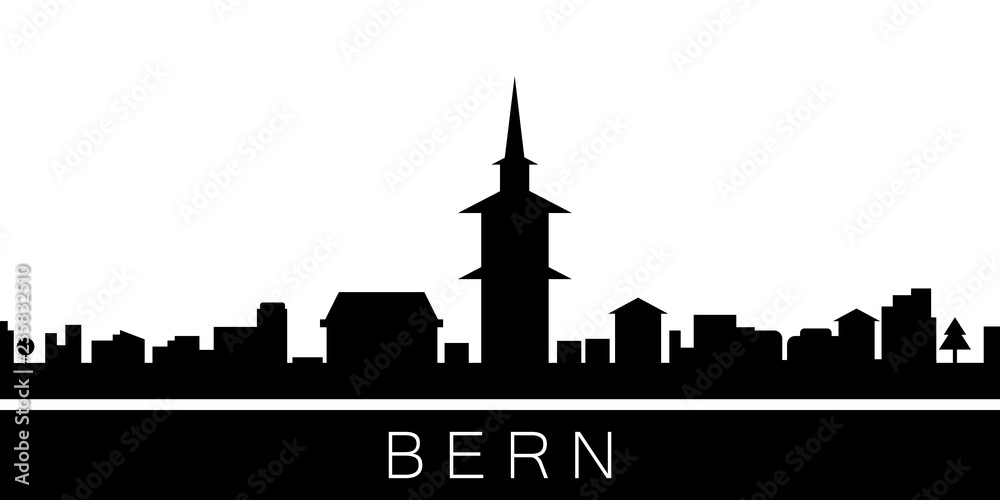 Bern detailed skyline. Vector postcard illustration