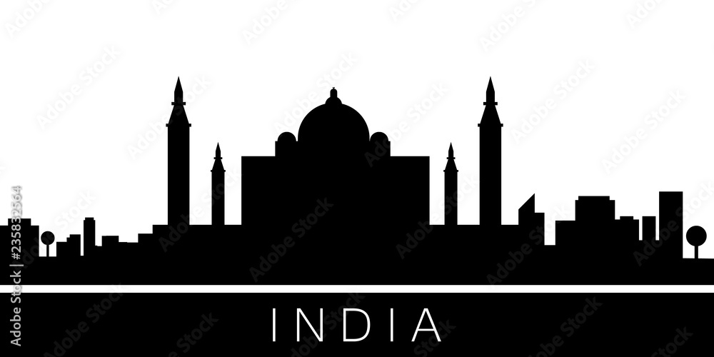 India detailed skyline. Vector postcard illustration