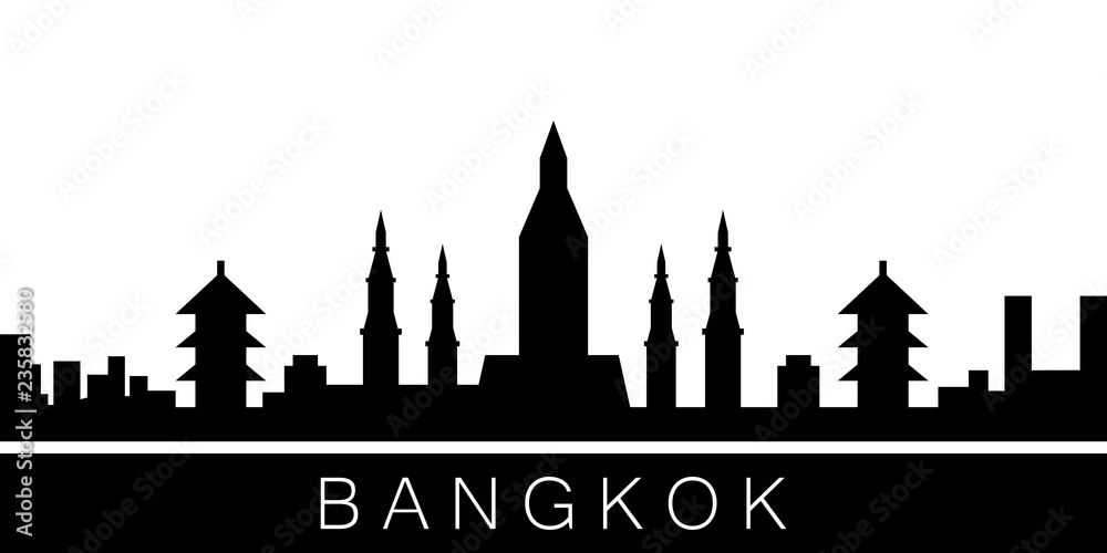 Bangkok detailed skyline. Vector postcard illustration