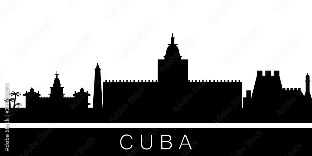 Cuba detailed skyline. Vector postcard illustration
