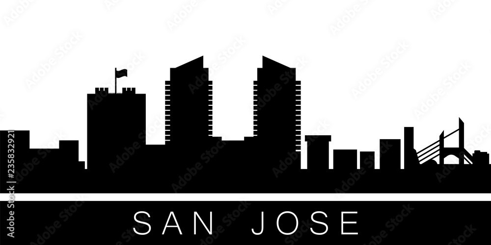San Jose detailed skyline. Vector postcard illustration