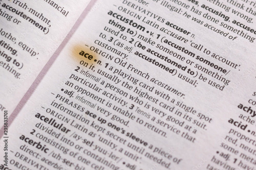 The word or phrase Ace in a dictionary. The word or phrase Ace in a dictionary.