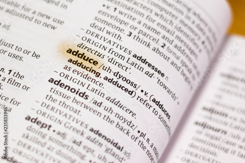 Photos The word or phrase Adduce in a dictionary.