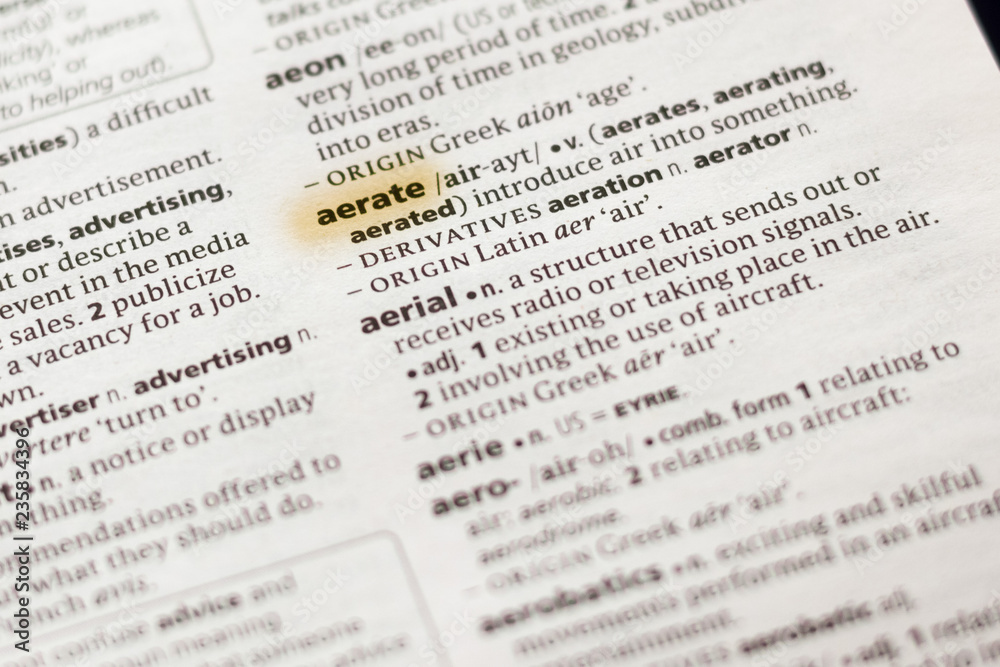 The word or phrase Aerate in a dictionary. The word or phrase Aerate in a dictionary.