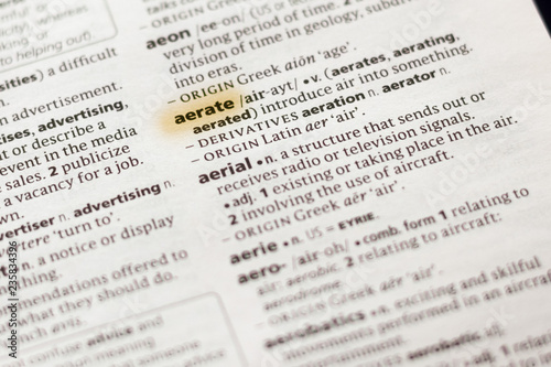 The word or phrase Aerate in a dictionary.
