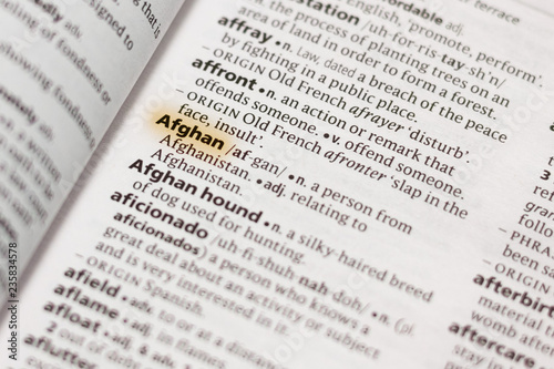 The word or phrase Afghan in a dictionary.